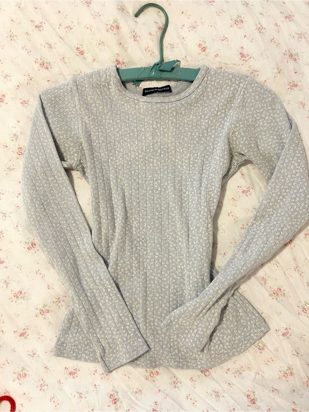 Brandy Melville Light blue Ribbed Long-Sleeve Top